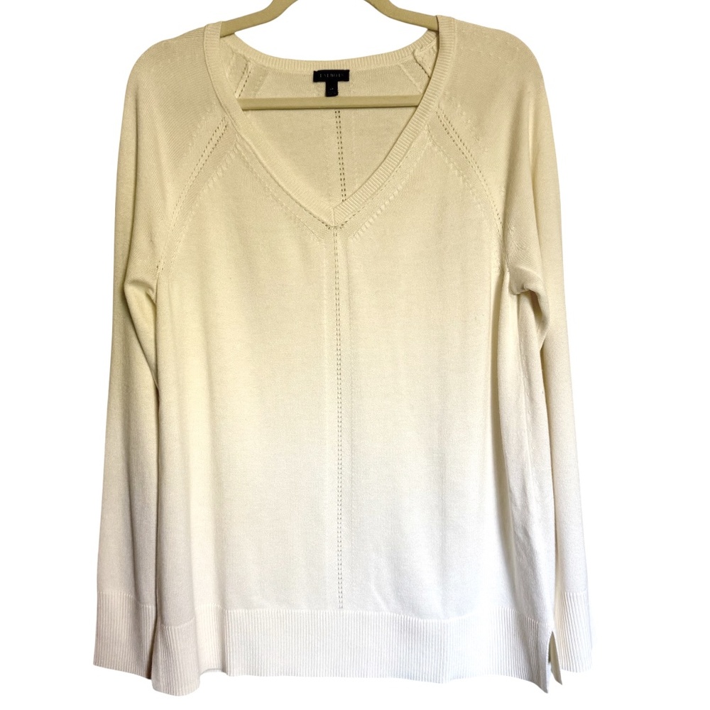Talbots Cream V Neck Cotton Blend Knit Sweater Size Medium Preppy